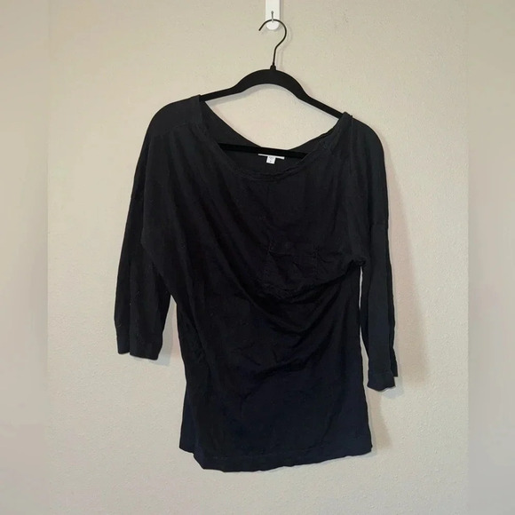 James Perse Tops - Standard James Perse Women’s Boatneck Scoopneck Black Pocket Tee Medium